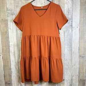 Unbranded Size Small V-Neck Short Sleeve Rust Colored Dress